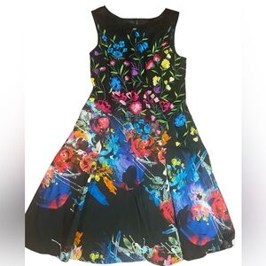 Teri Jon Black Dress with Colorful Floral Design